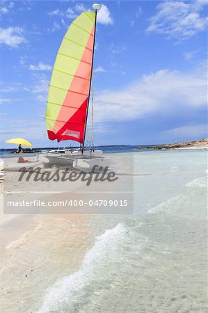 Hobie cat catamaran formentera beach Illetas blue sky Balearic Illetes