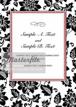 Vector rose themed frame with sample text. Perfect for 5x7 invitation or announcement. All pieces are separate. Easy to change colors.