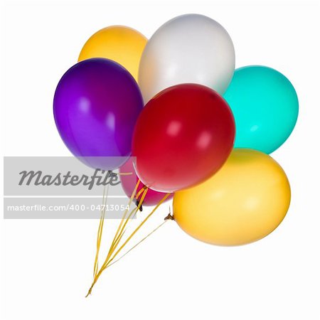 Bunch of colorful balloons against a white background.