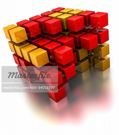 abstract 3d illustration of red and orange cubes structure over white background