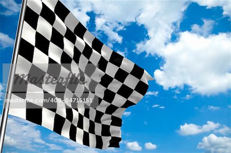 High quality 3D render of waving checkered flag in front of a cloudy sky