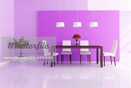 elegant modern dininig room with red rose vase on the table - rendering