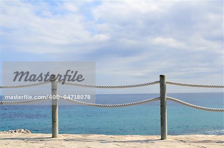 banister railing on marine rope and wood Moraira Mediterranean sea
