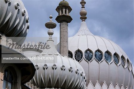 close-up detail of the ornate onion domes and minarets of brightons regency palace the royal pavillion in suusex england