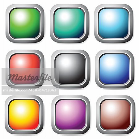 Square buttons set. Vector art in Adobe illustrator EPS format, compressed in a zip file. The different graphics are all on separate layers so they can easily be moved or edited individually. The document can be scaled to any size without loss of quality.