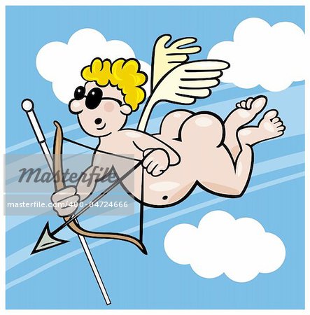 Humorous illustration of blind cupid