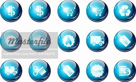 Sale and Shopping icons cyan crystal Series