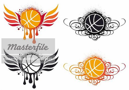 basketball with fire wing and ornament, vector