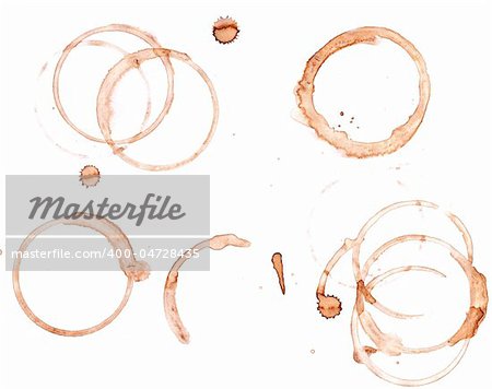 High resolution image of various coffee mug stain rings