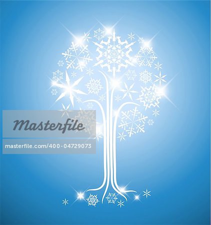 Christmas winter abstract tree vector illustration with snowflakes