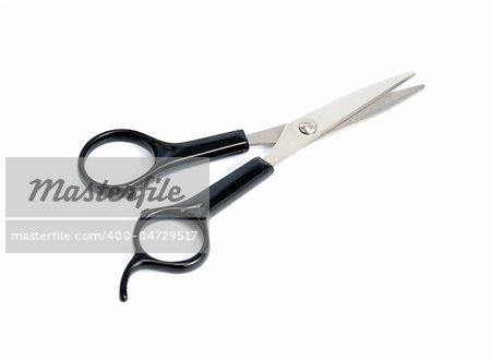 Scissors with black handles on a white background