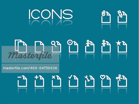 Set of simple white icons on blue background