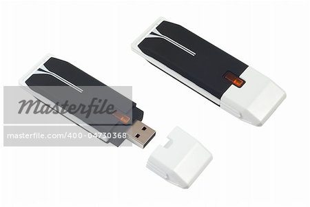 WiFi network USB adapter. Isolated on white background with clipping path.