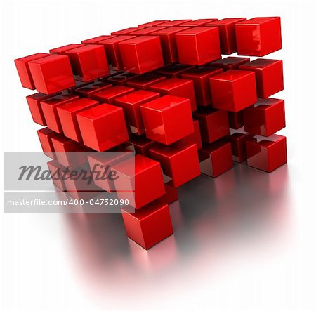 abstract 3d illustration of red cubes structures over white background