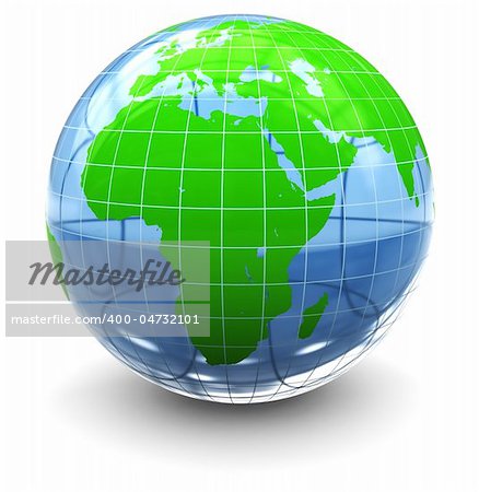 abstract 3d illustration of glass earth globe over white background