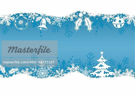 Christmas background with tree, bell and decoration element, vector illustration