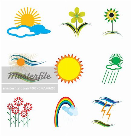 Set of elements of nature. Vector illustration. Vector art in Adobe illustrator EPS format, compressed in a zip file. The different graphics are all on separate layers so they can easily be moved or edited individually. The document can be scaled to any size without loss of quality.