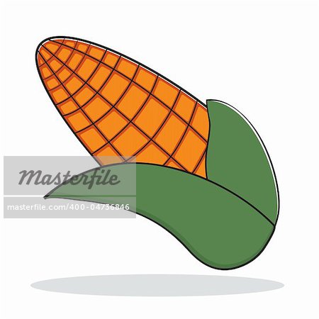 Orange abstract corn with grey shadow. Autumnal icon. Vector illustration