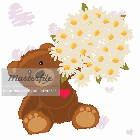 funny bear with flower Cute little Teddy bear with a bouquet