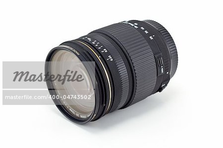 Black camera lens isolated in white background