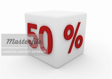 3d white red sale cube 50 isolated on white background