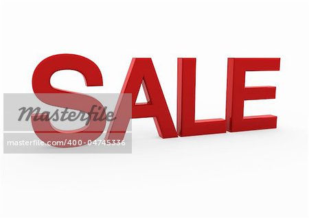 3d red white sale  isolated on white background