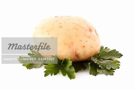 Potato on green salad isolated on white