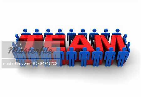 abstract 3d illustration of people around 'team' sign