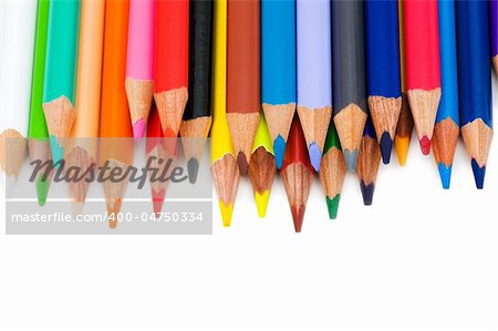 Various colour pencils isolated on the white