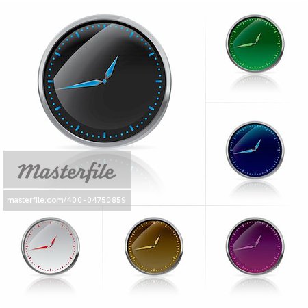 Different colors clock set. Vector illustration on white