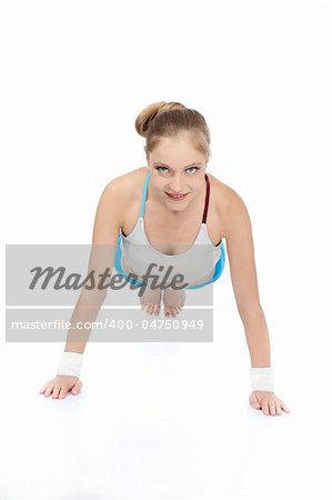 beautiful woman   over white background in fitness