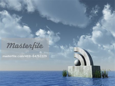 rss symbol under cloudy blue sky - 3d illustration