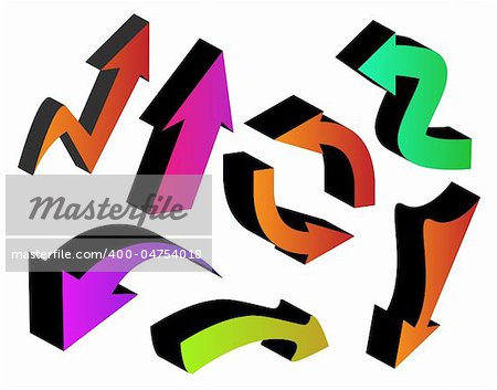 3D set collection arrows colors vector illustration