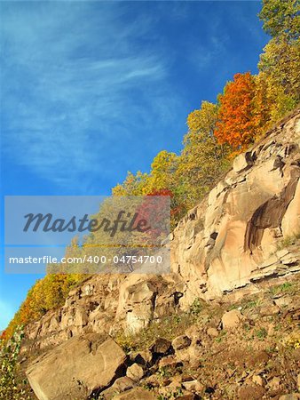 autumn landscape with rock in Ural mountains Russia