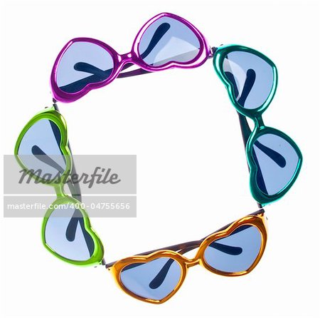 Heart Shaped Summer Sunglasses Background or Border Image with Copy Space Isolated on White with a Clipping Path.