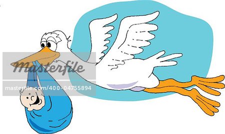 Vector image of a Stork carrying a Baby Boy.