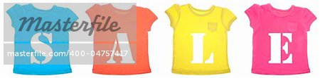 Sale Message on Vibrant Colored Tee Shirts Isolated on White with a Clipping Path.