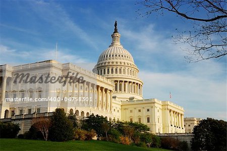 Capitol Hill Building in detail at sunset, Washington DC