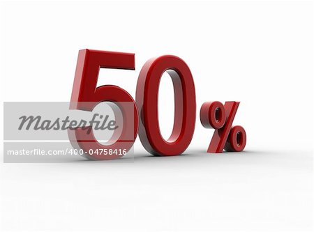 A red percentage isolated on a white background