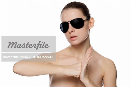 Portrait of glamour woman in sunglasses. Isolated on white background