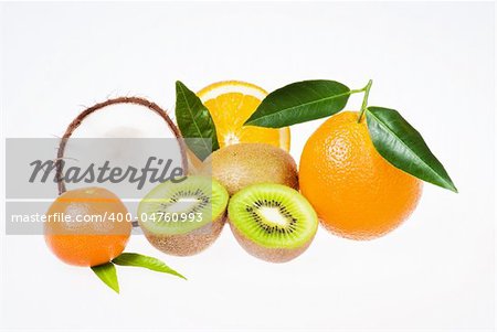 Fresh exotic fruits over white background