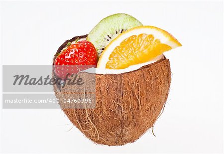 Fresh exotic fruits over white background
