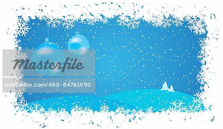 blue christmas background with snowflakes and balls