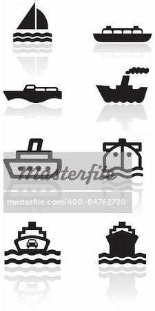 Vector set of different boat illustrations or symbols. All vector objects are isolated. Colors and transparent background color are easy to adjust.