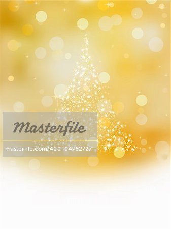 Christmas tree illustration on golden background. EPS 8 vector file included