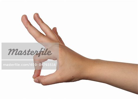 close up of hand gesturing, on white background with clipping path