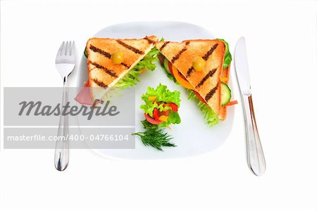 Toasted bread with filling isolated on the white