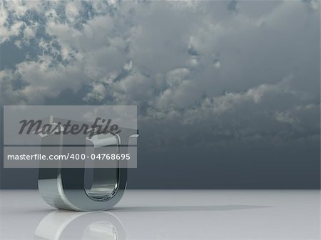 metal uppercase letter u under dark cloudy sky - 3d illustration
