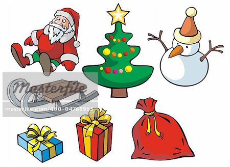 Set of Christmas objects, vector illustration