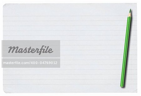 piece of lined paper and pencil isolated on pure white background